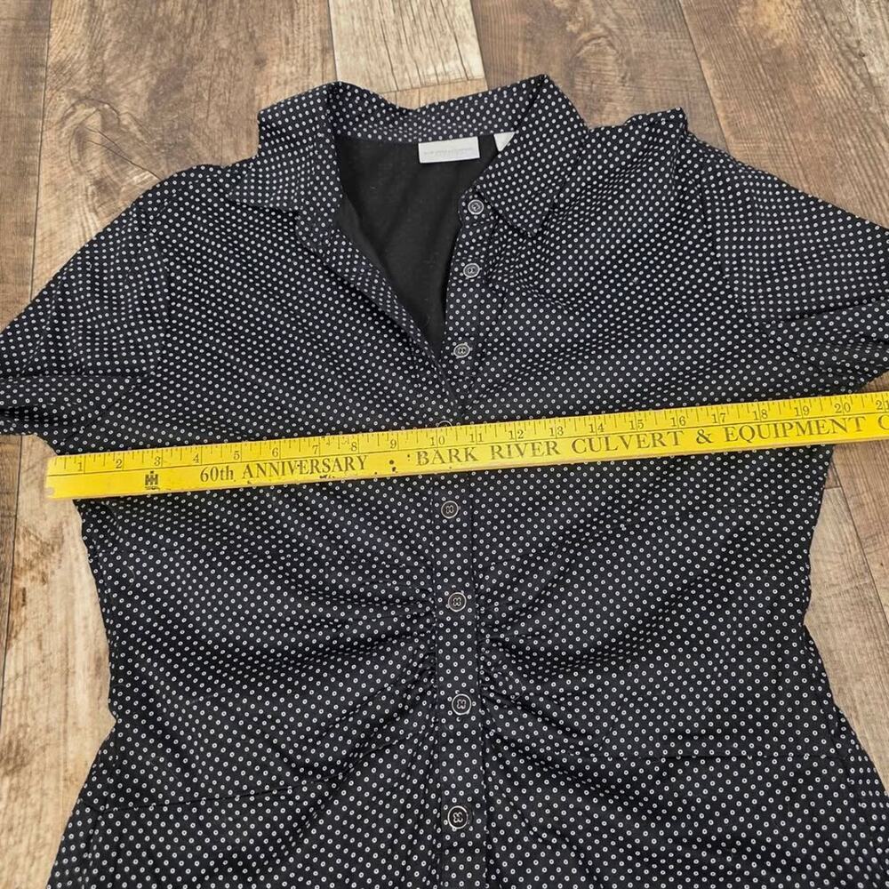 Y2K Ruched Fitted Blouse Black Micro Dot Button Up Size Large Office Siren - Picture 8 of 10